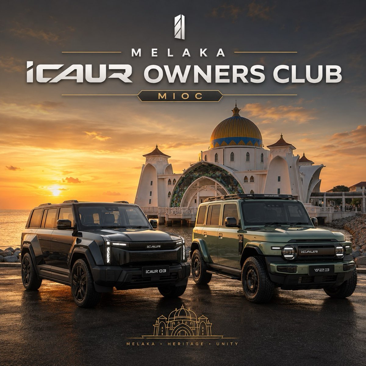 iCAUR vehicles near Melaka Straits Mosque