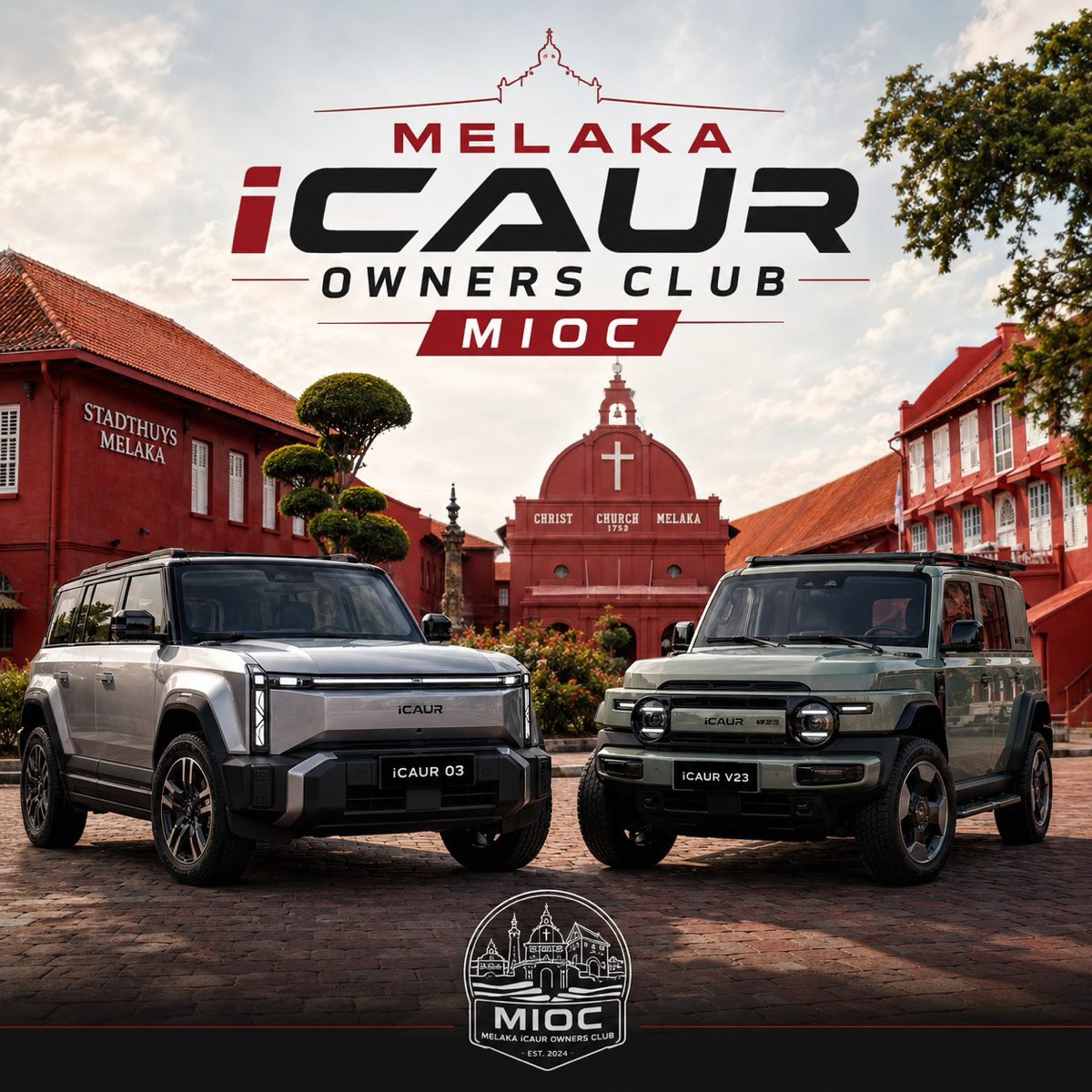 iCAUR vehicles at Melaka landmark